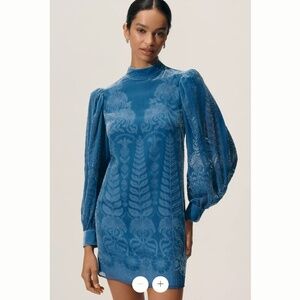 Farm Rio x Anthropologie Puff-Sleeve Velvet Mini Dress- size XL